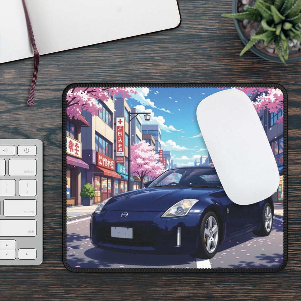 Blue Sports Car Gaming Mouse Pad | Anime Cherry Blossom Street