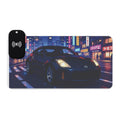 LED Gaming Mouse Pad with Wireless Charger — Neon City Car Design, RGB Desk Mat for PC Gamers