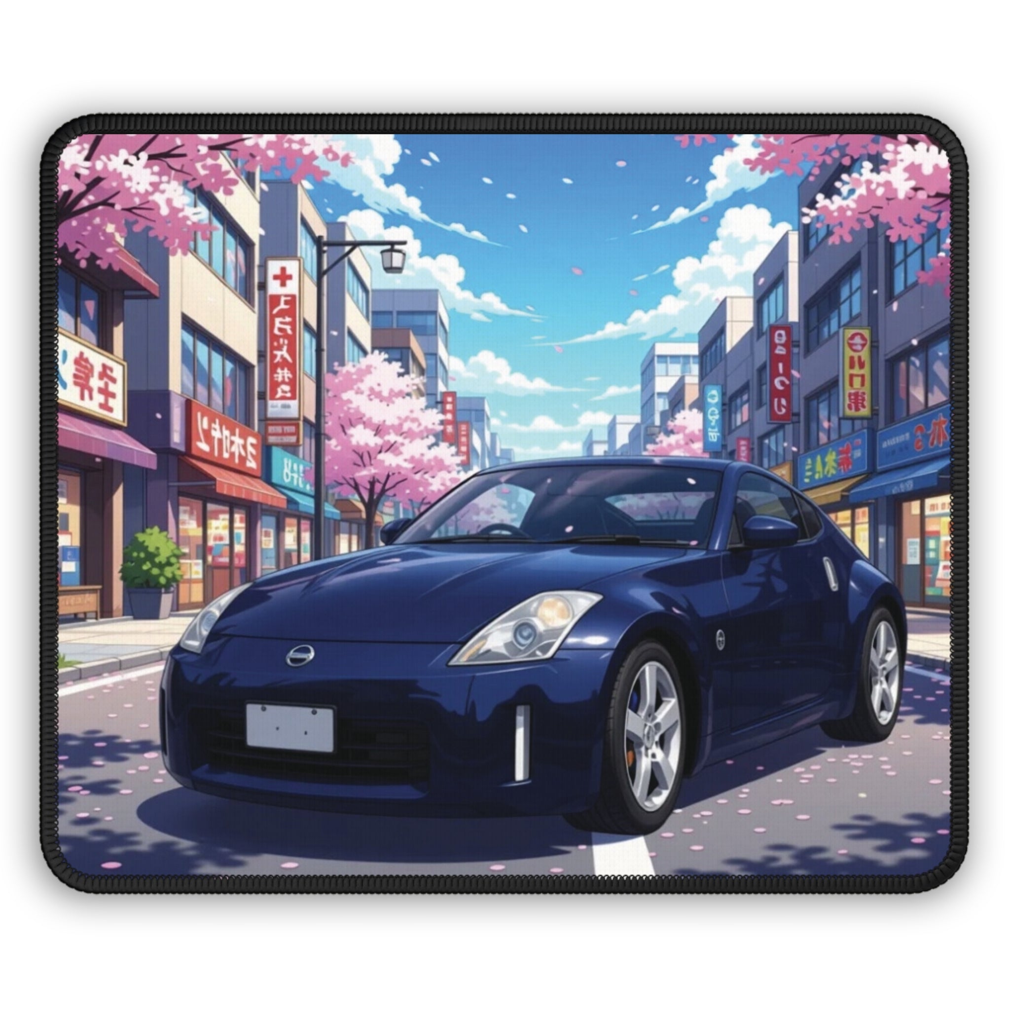 Blue Sports Car Gaming Mouse Pad | Anime Cherry Blossom Street