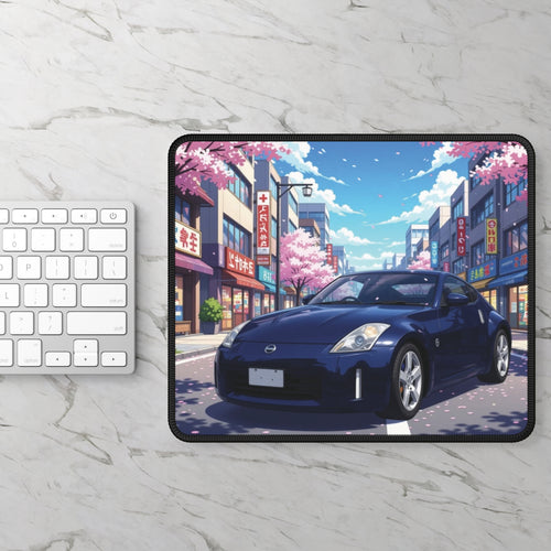 Blue Sports Car Gaming Mouse Pad | Anime Cherry Blossom Street
